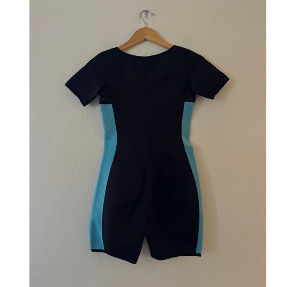 NonEcho Full Shaper Sauna Sweat Body Suit M Blue Neoprene Short Sleeve Zip Up - Picture 2 of 7